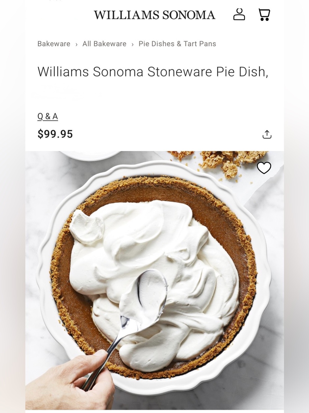 Like New! WILLIAMS SONOMA White Scalloped Ceramic Pie Dish